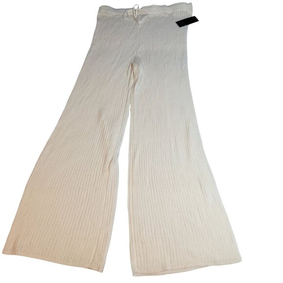 Wide-Leg Ribbed Knit Ivory Lounge Pants Siz XXL With Drawstring Waist Wild Fable - Picture 1 of 7